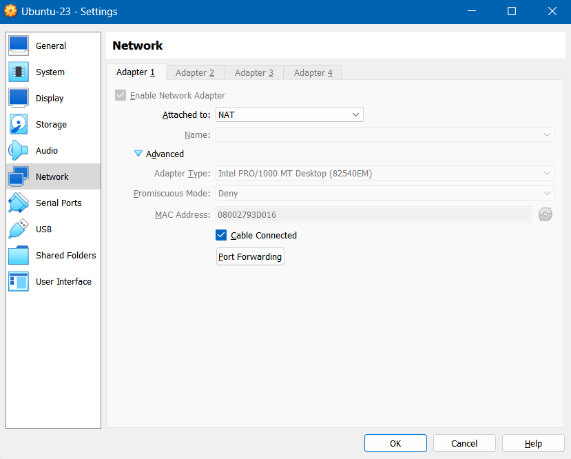 VirtualBox Network Setting